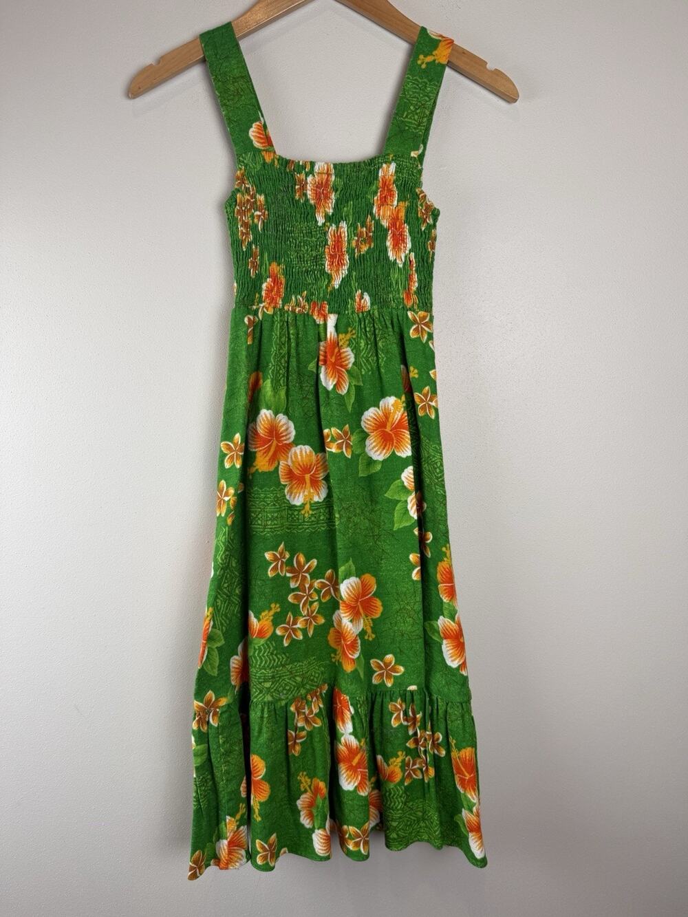 Vintage Royal Hawaiian Floral Tank Midi Dress Made in Hawaii Green Orange Sz XS